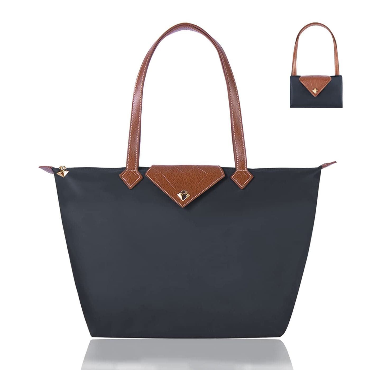 BOJLY Women Tote Bag,Stylish Waterproof Nylon Ladies Shoulder Bag, Folding Beach Travel Bag for Work,Shopping, Large Grey
