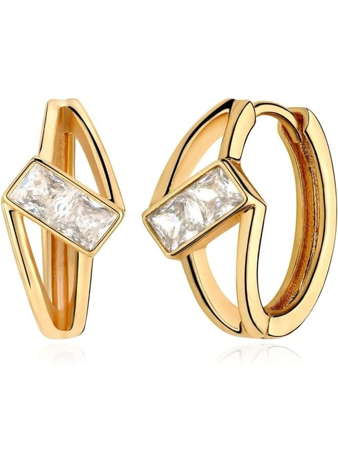 MEVECCOn Women Diamond Earrings Gold Huggie Cage Hoop Baguette Cubic Zirconia 14K Gold Filled Small Simple Handmade Hypoallergenic Everyday Jewelry