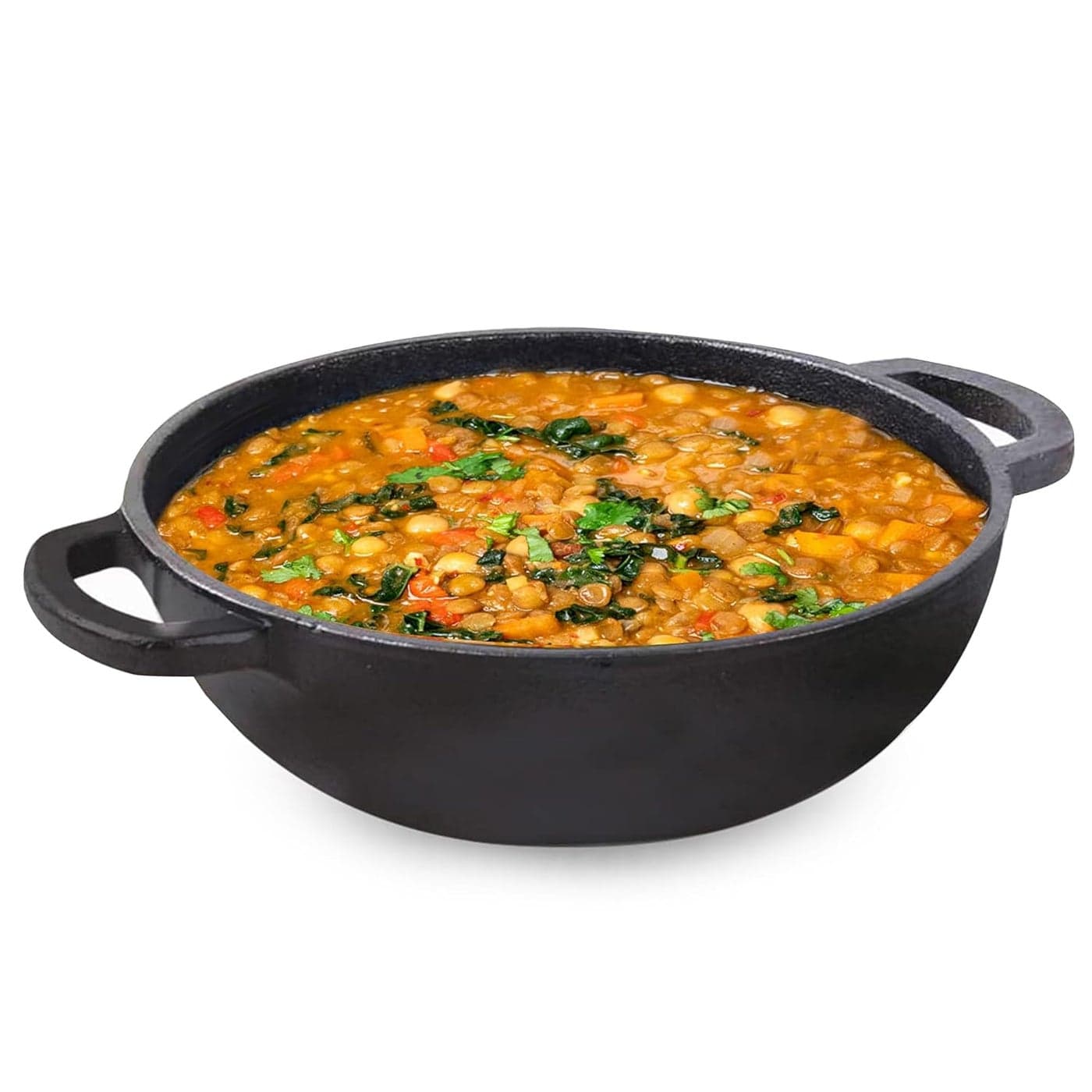 The Indus Valley PreSeasoned Cast Iron Kadai with Flat Handles Medium 254 cm10 inch 23Ltr 25kg Naturally Nonstick Kadhai 100 Pure ToxinFree No Chemical Coating