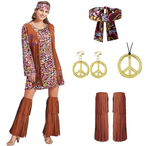 Fairycece 4-10 Womens Hippie Costume 60s 70s Disco Outfits Dress for Adults