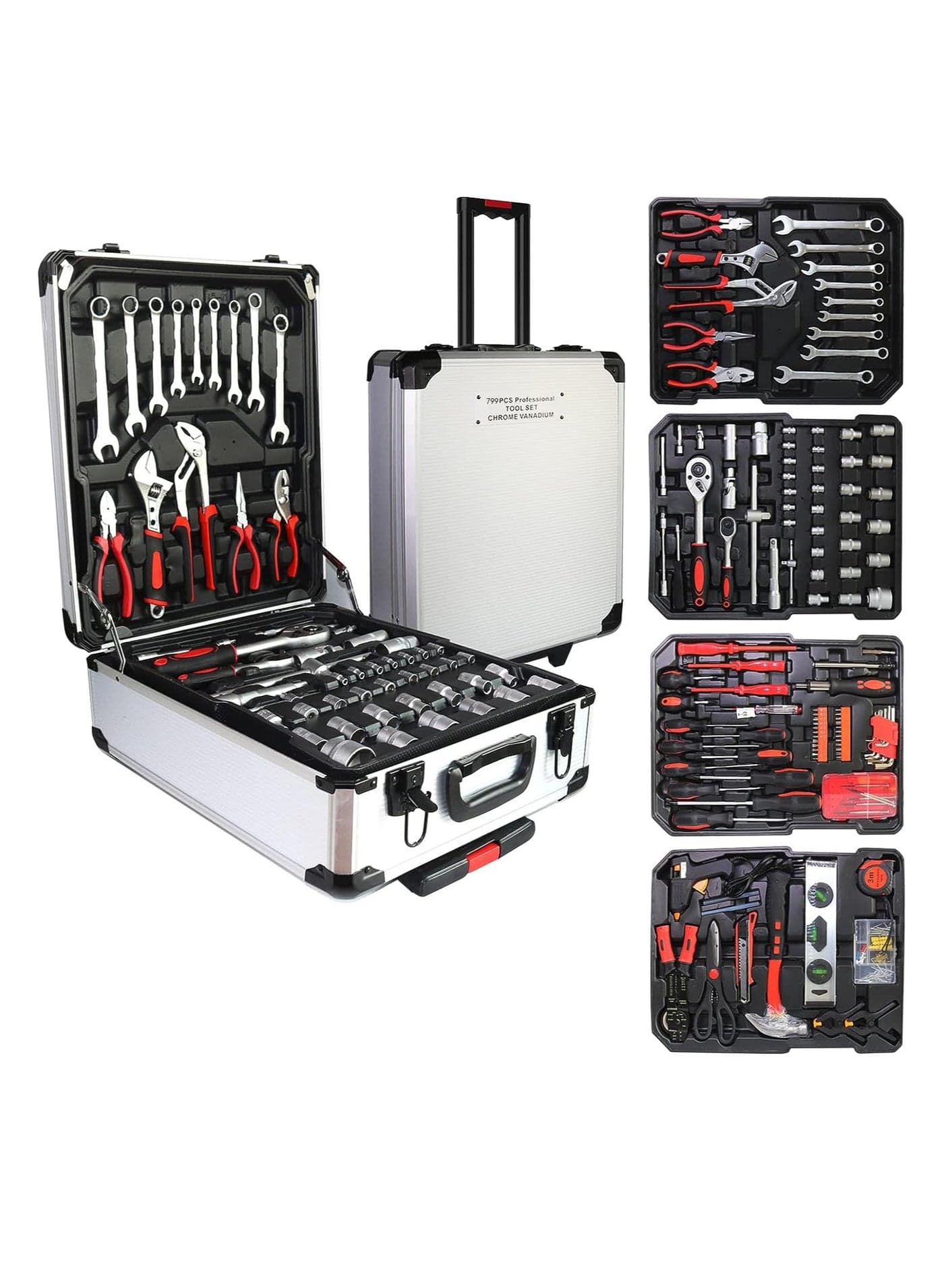 Tool Set 187 pcs/Professional Tool Set, Socket Spanner Set 1/4 Drive Metric Extension Bar with Aluminium Box Car Repair Tool Ratchet Torque Wrench Automobile Tools Kit