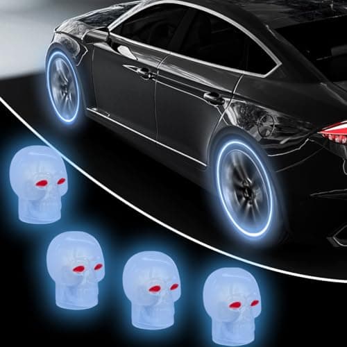 4PCS Skull Luminous Car Tire Valve Stem Caps Fluorescent Tire Pressure Caps Glow in The Dark Corrosion Resistant Tire Air Valves Stem Caps Suitable for Car SUV Truck Motorcycle Blue