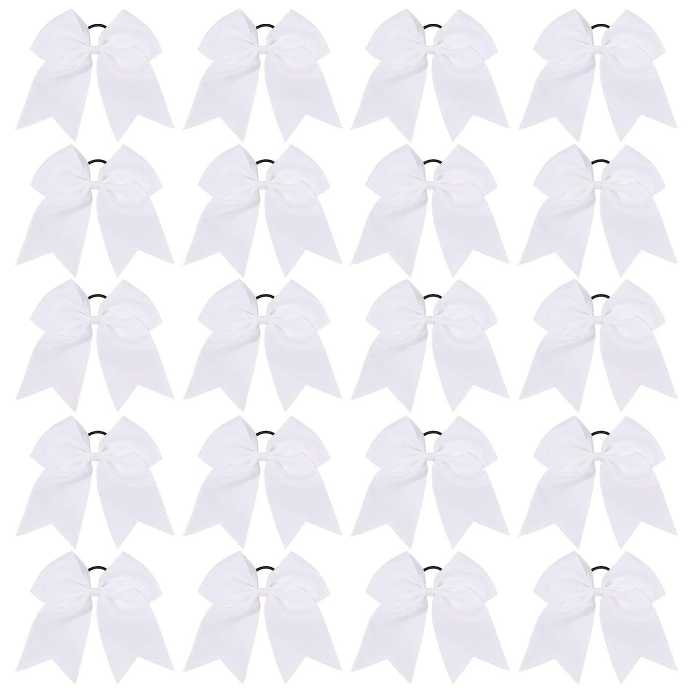 20 PCS 8 Inch Cheer Hair Bows Large Cheerleading Big Hair Bows with Ponytail Holder Handmade Grosgrain Ribbon Hair Accessories for Teen Girls White