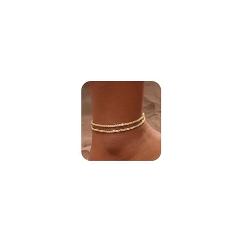 Tasiso Gold/Silver Ankle Bracelets for Women,14K Gold Anklets for Women Waterproof Sparkly Chain Rhinestone Anklets Set Stackable Layered Anklet Bracelets for Women Beach Gold Jewelry Gift