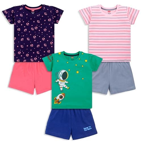 LuvLap Baby Boys Pack Of 3 Half Sleeve Printed T-Shirt & Shorts Set 100% Cotton, XL (12 to 18 Months), Assorted