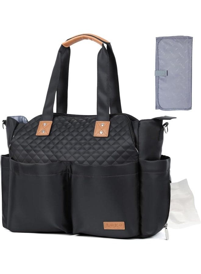 Lekebaby Diaper Bag Large Baby Bags for Mom and Dad, Travel Diaper Tote, Quilted Black