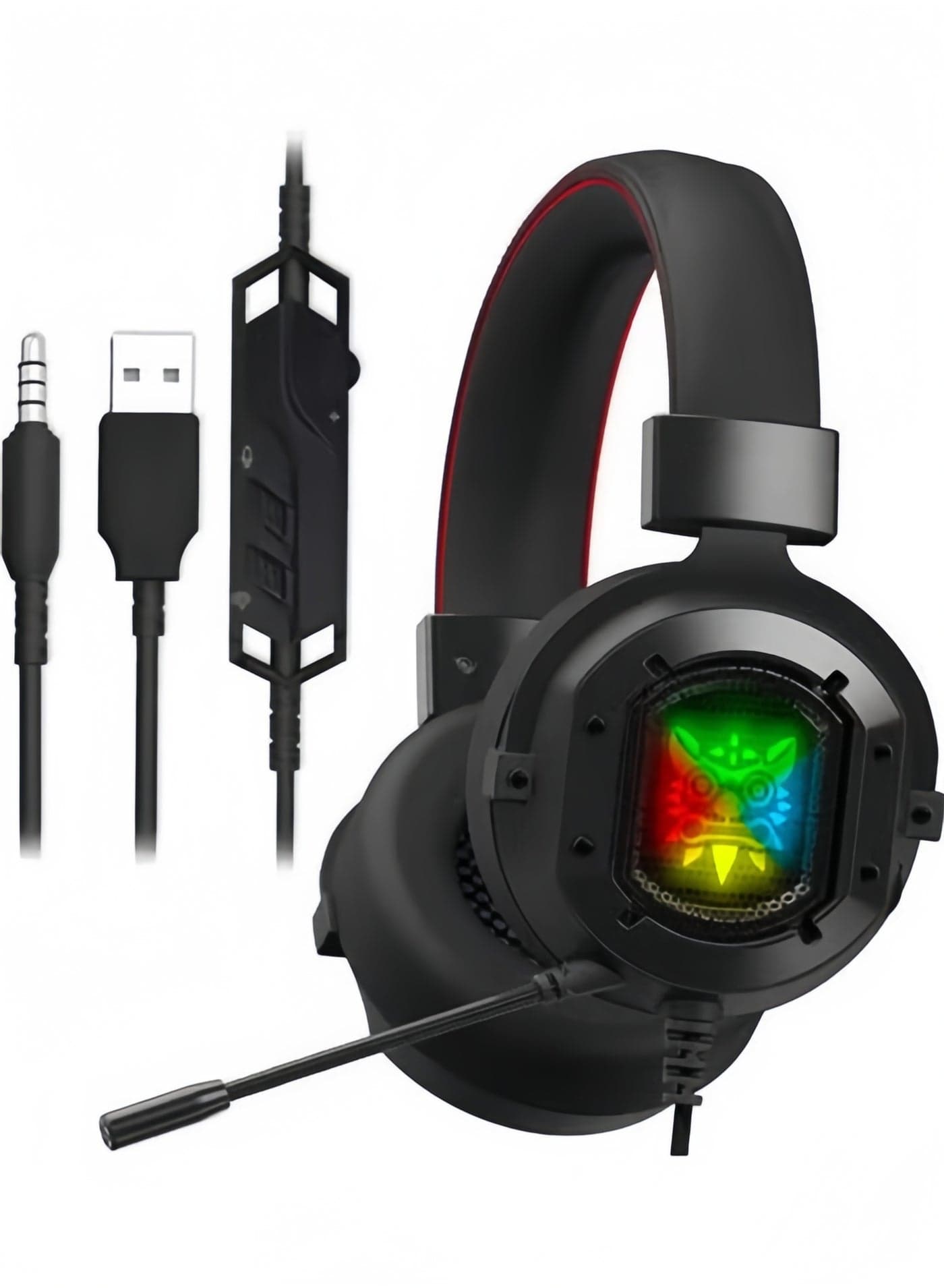 Wired Gaming Headset with RGB LED Light, Noise Cancelling Mic, 3.5mm Audio Jack, USB Powered, Over-Ear Comfort Design for PC, PS4, PS5, Xbox, Switch, Laptop and Mobile Phones