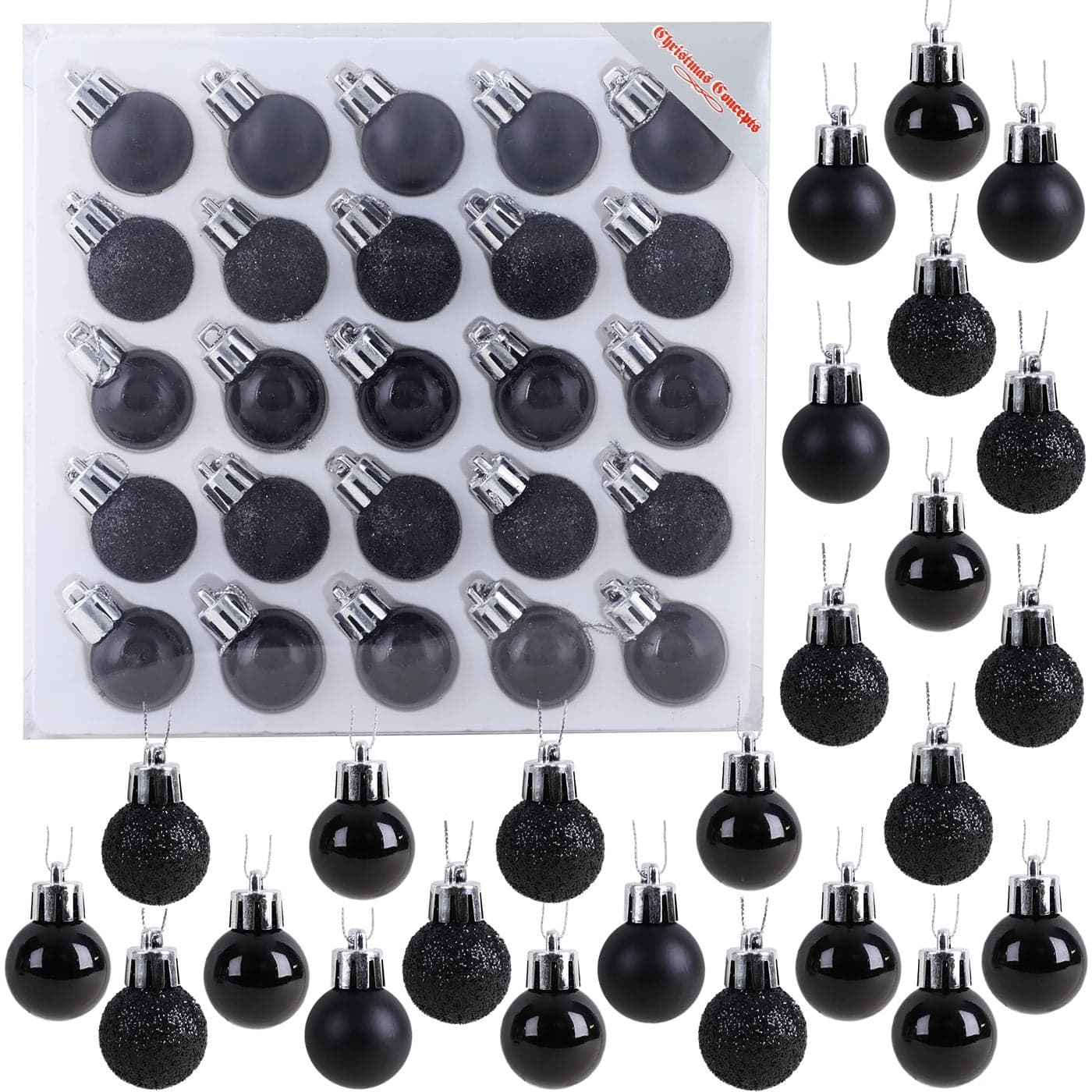 Christmas Concepts Pack of 2525mm 25cm 1 Mini Christmas Tree Baubles Shiny Matte Glitter Decorated Baubles Black