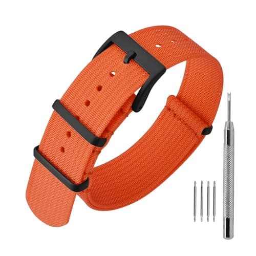 ANNEFIT Nylon Watch Band 20mm OnePiece Waterproof Military Watch Straps with Heavy Black Buckle Orange