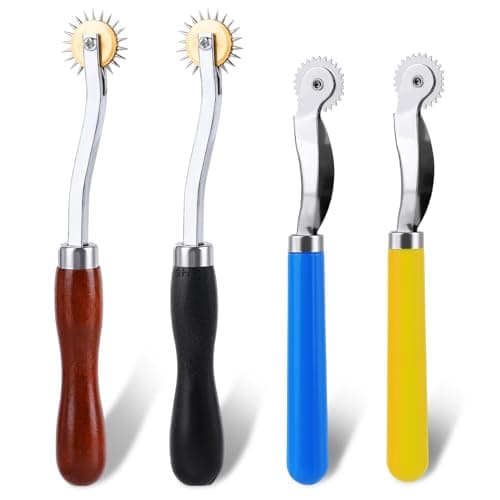 4PCS Tracing Wheel Professional Stitch Marking Spacer Wood and Stainless Steel Pounce Wheel for Sewing Patterns with Wooden Handle and Plastic Handle for Tracing Paper and Leather Crafts