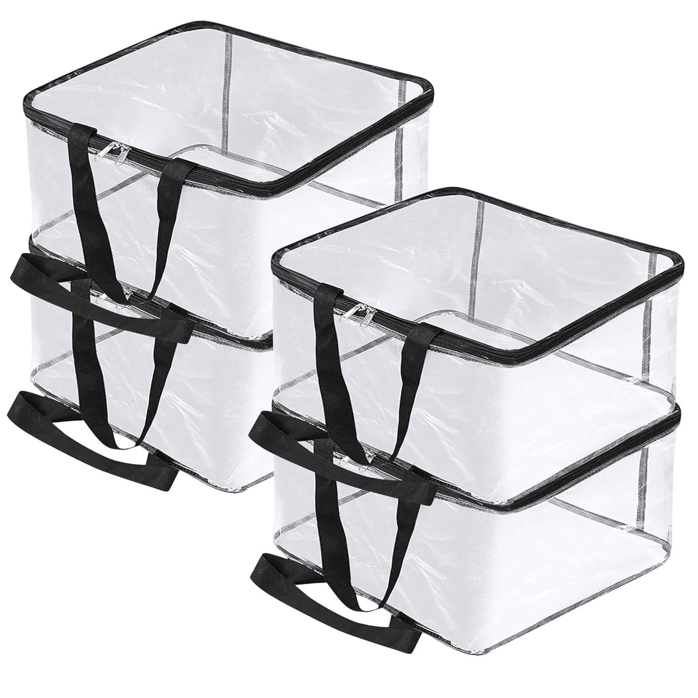 FabPax Pack of 4 Clear Storage Bag for Clothes Sarees Bedsheets Toys Documents Transparent Wardrobe Organizer Multipurpose Storage Bag with Handle Zipper 40x32x20 cm