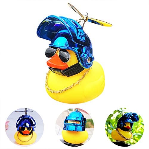 wonuu Rubber Duck Car Ornaments Yellow Duck Car Dashboard Decorations with Propeller Helmet