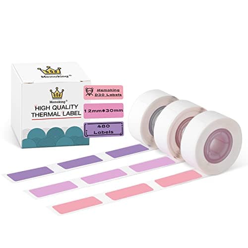 D30 Label Maker Tape - Compatible with Memoking/Phomemo D30 Printer Machine, 12x30mm Waterproof Thermal Printer D30 Labels, Purple/Rose Red/Pink Sticker Machine Tape, 3 Rolls