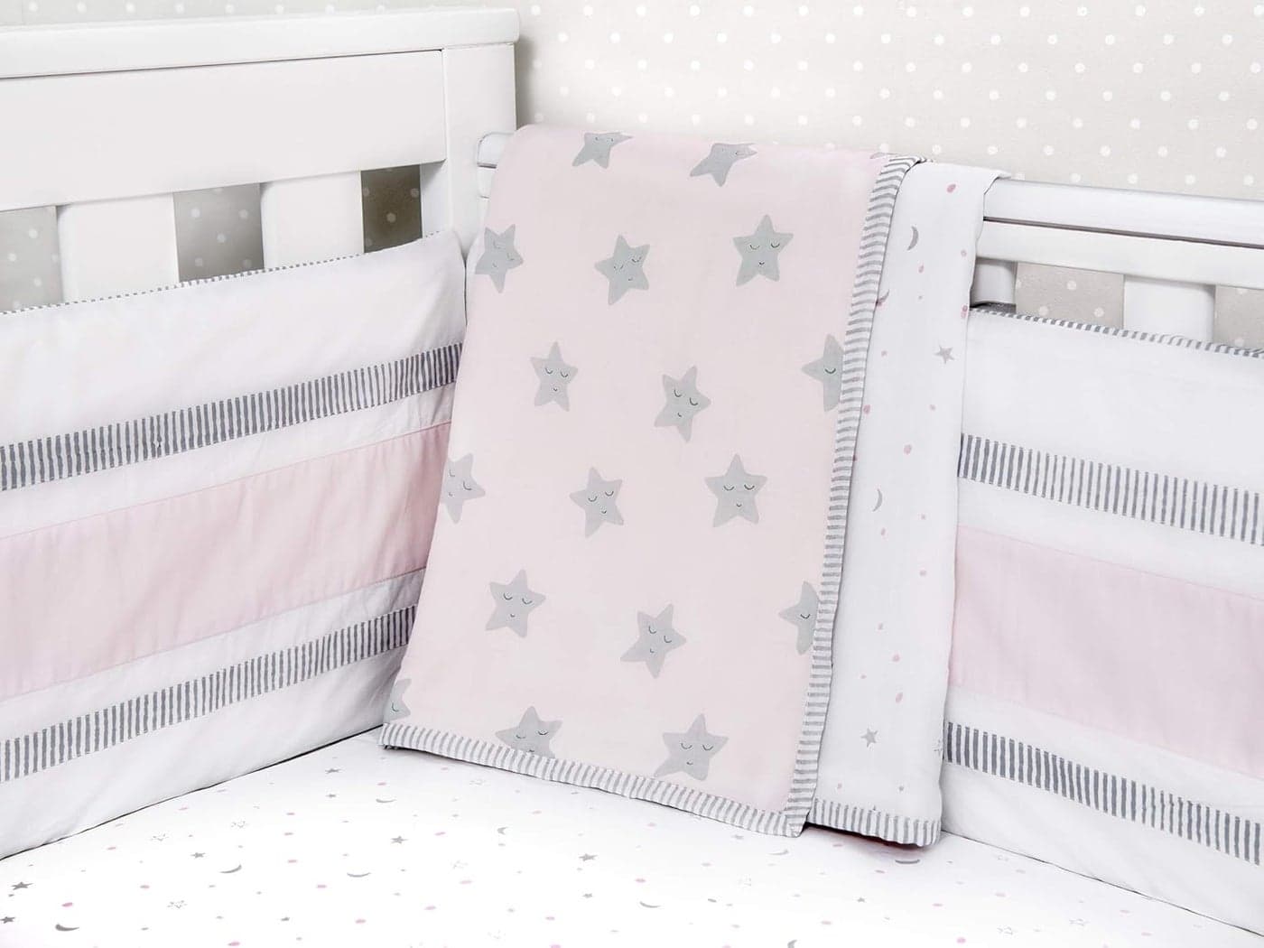 Masilo Organic Cotton Mulmul Dohar Blanket Crib/Cot- Light & Soft Summer Ac Blanket-Babies 0 to 3 Years - Star Pink