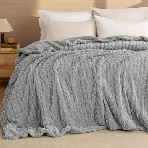 PHF Fluffy Sherpa Blanket King Size for Winter, Warm and Soft, 510GSM 3D Jacquard Thick Shaggy Fleece Plush Blanket for Sofa Bed, Grey, 108"x90"
