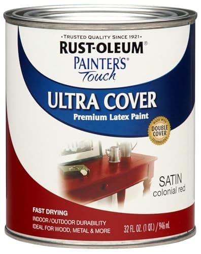 Rust-Oleum 267333 Painter's Touch Latex Paint, Quart, Satin Colonial Red, 1 Quarts (Pack of 1)