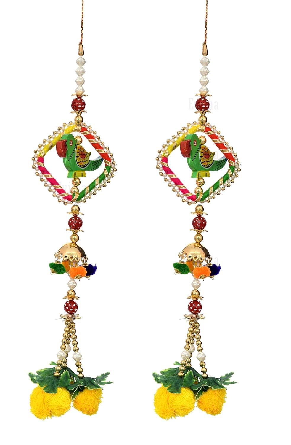 Evisha 2 Pcs Wooden Door Hanging Toran Bandhanwar for Diwali Decoration Home Decor Festive Decoration one Pair Parrot