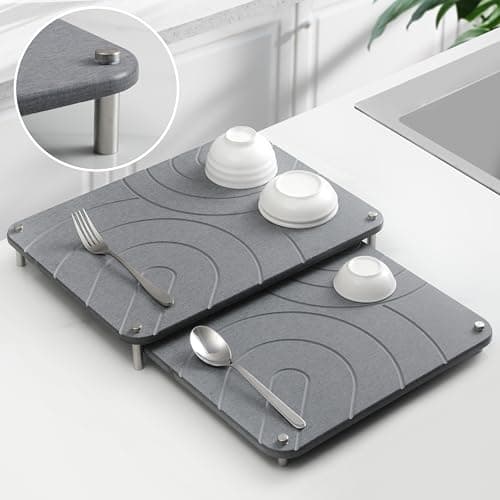 CZWL&HG 2 PCs Stone Dish Drying Mats for Kitchen Counter-Diatomaceous Dish Drying Mats Superb Absorbent with Non-Slip Stainless Steel Feet,Heat Resistant,15.7"(L)×11.8"(W)