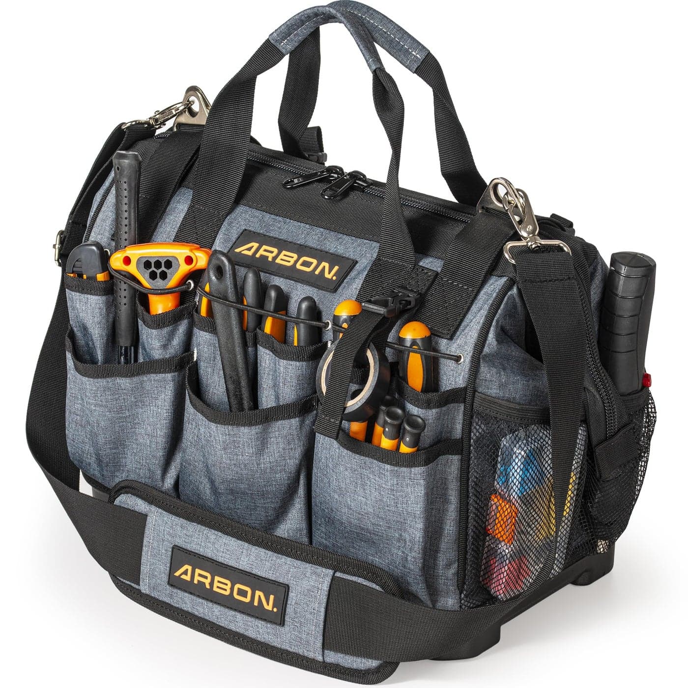 ARBON 34 Pockets Tool Bag 16 Inch with Hard Waterproof Base Heavy Duty MOLLE Large Toolbag Bags for Men and Women Electrician Craftsman Hvac Carpenter Mechanic