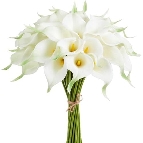 AWARDSEN Artificial Calla Lily 12Pcs White Real Touch Faux Flowers for Wedding Bouquet Bride Bridal Shower Spring Home Kitchen Table Decor Fake Lilies for Centerpieces Party Decorations
