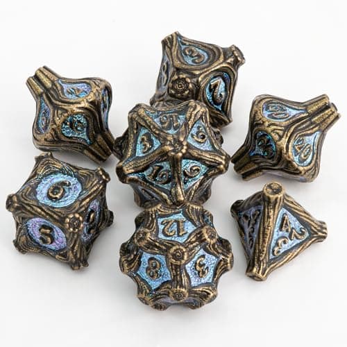 EZUO DND Tree Root Metal Dice Set Nature Vines Dice Set with Box 7pcs Dungeons and Dragons Edged Polyhedral Dice for DD RPG Role Playing Gaming Games Bronze