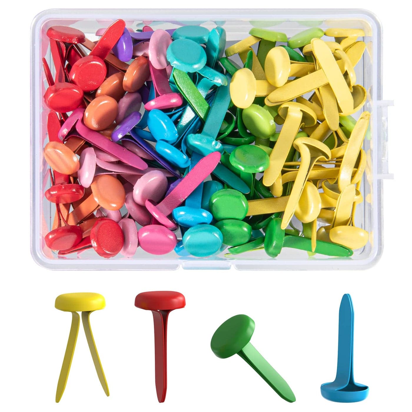 100 PCS Mini Brads 8 x 20mm Brass Fasteners in a Box Small Metal Brad for Paper Crafts Scrapbooking DIY Handmade CardsMulticolor