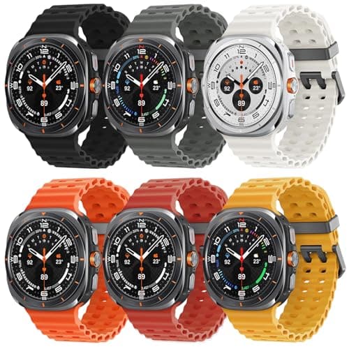 6 Pack Marine Silicone Band for Samsung Galaxy Watch Ultra Bands 47mm Men/Women,Waterproof Soft Sport Strap Compatible with Samsung Watch Ultra Band for Men/Women Breathable Replacement Correa Reloj