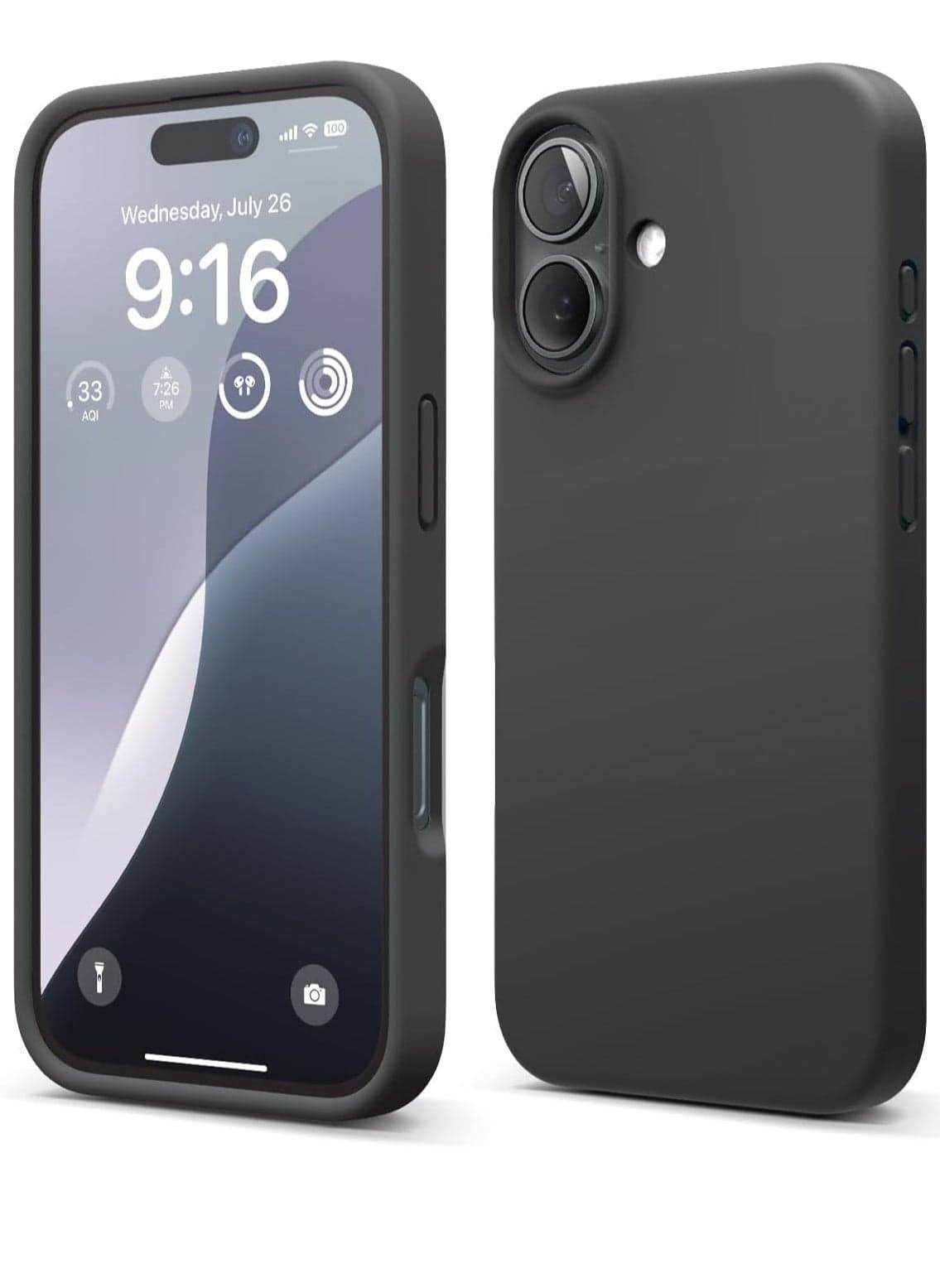 Liquid Silicone iPhone 16 Plus Case Cover - Full Body Protection, Shockproof, Slim, Anti-Scratch Soft Microfiber Lining (Black)