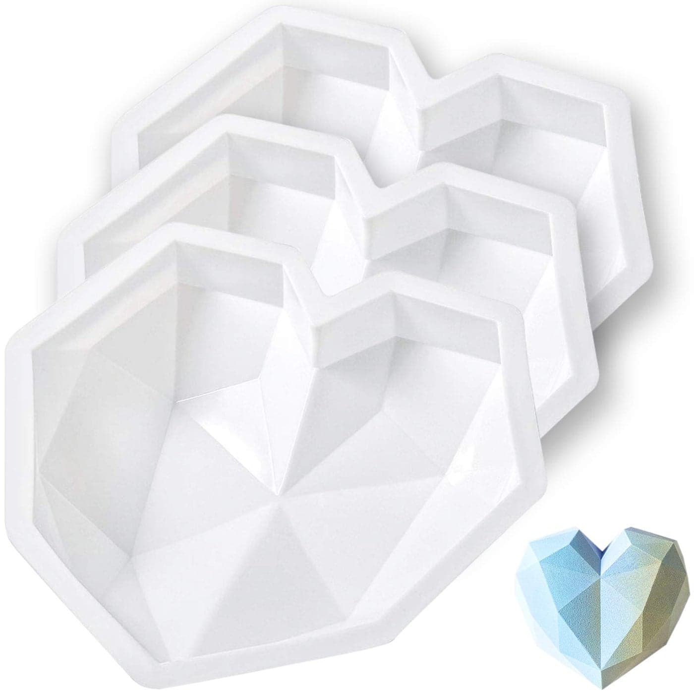 Patelai 3 Pcs Heart Silicone Molds Breakable Heart Diamond 3D Molds for Chocolate Cupcake Casting Baking Valentines Day Supplies