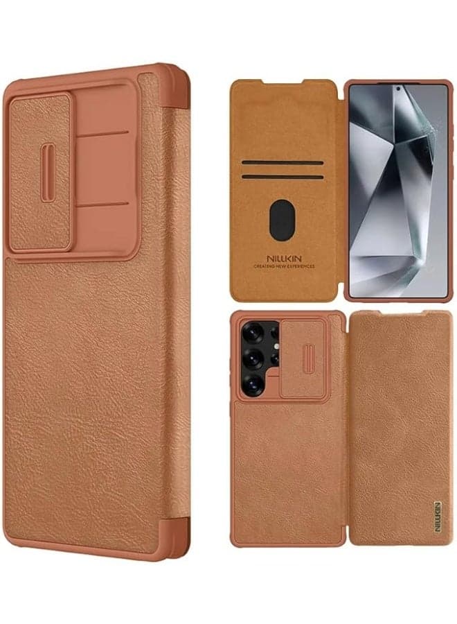 Case for Samsung Galaxy S25 Ultra Case PU Leather Flip Case with Slide Camera Cover Lens Privacy Protection Shockproof Protective Cover Built-in Card Slot
