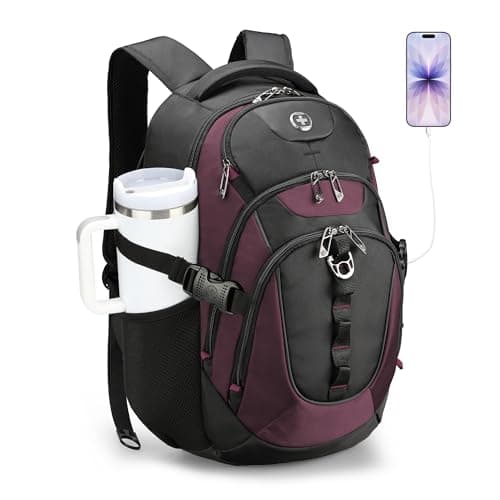 Swissdigital Design Laptop Backpack with USB Charging Port Travel Backpack Fits 156 inches Computer 31L College School Backpack for Women Angola redBlack SD80344