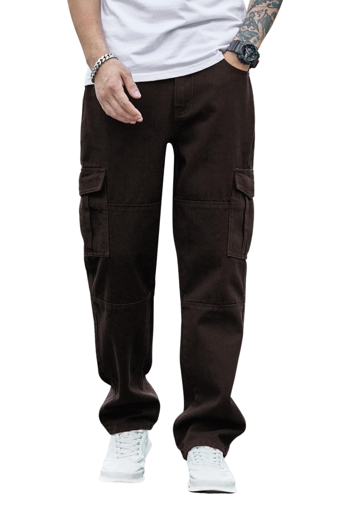 GRECIILOOKS Regular Cargo Pant Baggy Loose Fit Brown