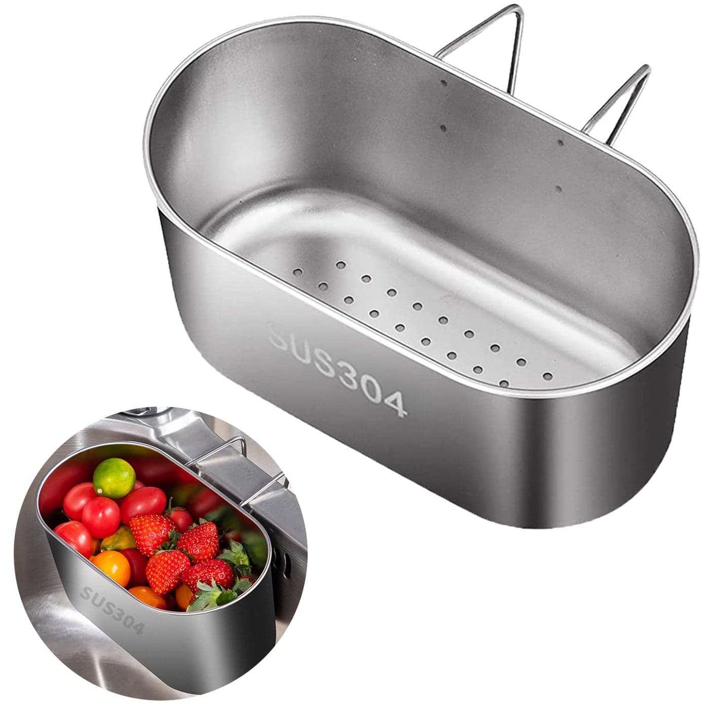 Stainless Steel Sink Drain Strainer Basket Multifunction Hanging Sink Strainer Colander Drain Basket Kitchen Sink Food Waste Filter and Vegetables Fruits Clean