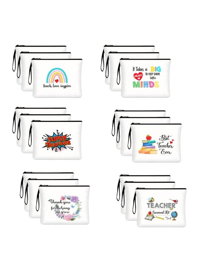 18pcs Teacher Appreciation Gifts In Bulk Teacher Makeup Bags For Women 6 Styles Teacher Canvas Pencil Bags Travel Toiletry Case With Zipper Gift For Teacher's Day Graduation Back To School (6 Styles)