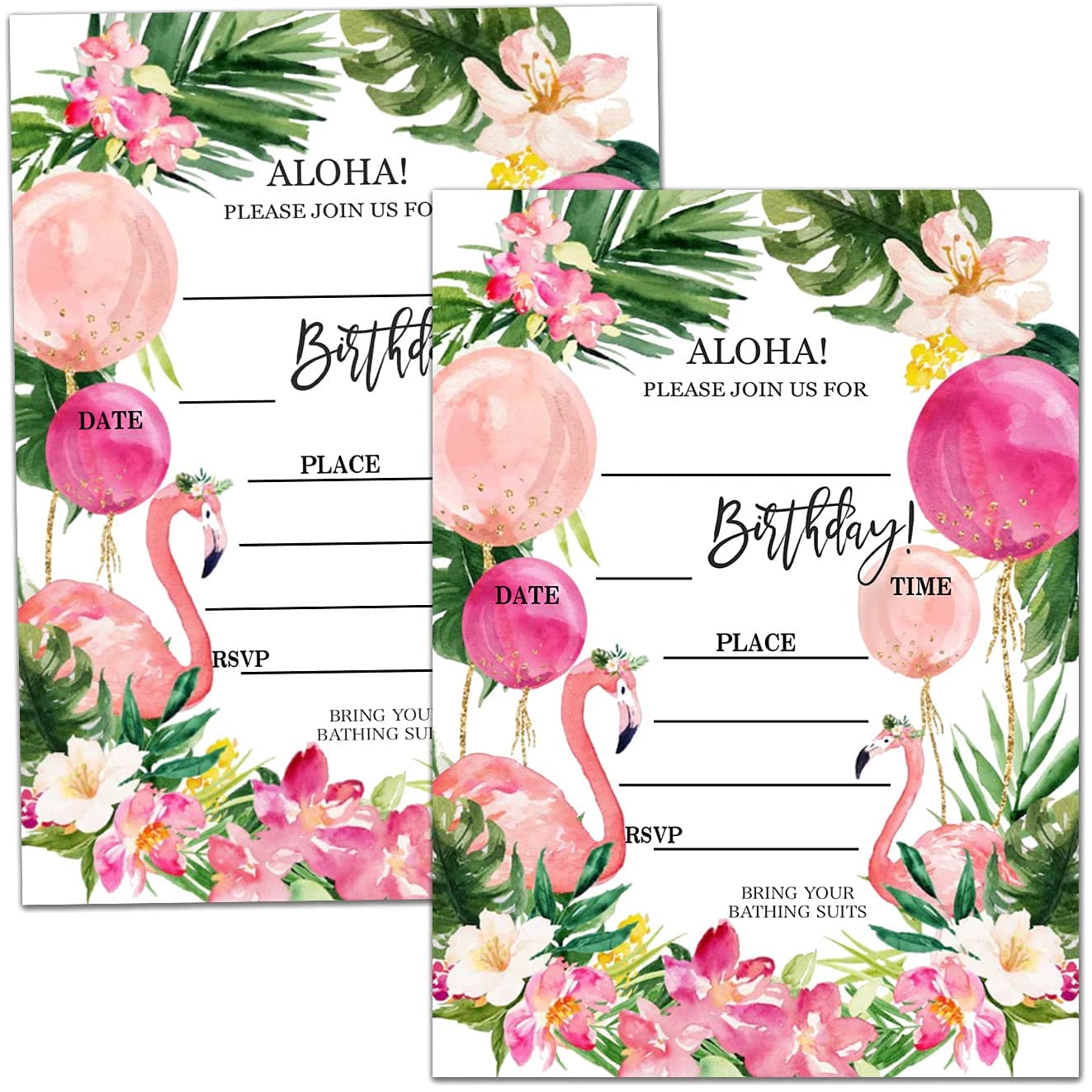 Nopoben Birthday Party Invitation Cards Aloha Party Celebration Flamingo Garden Party Supplies Favors 20 Cards With 20 Envelopes C04