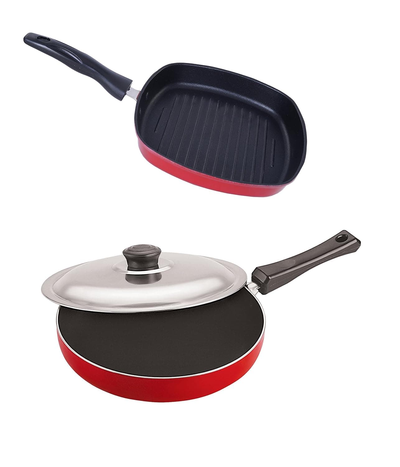 Nirlon Non-Stick Scratch Resistance Aluminium Fry Pan and Grill Pan Combo Cookware Set, 2.6mm_FP12_GP(22.5)