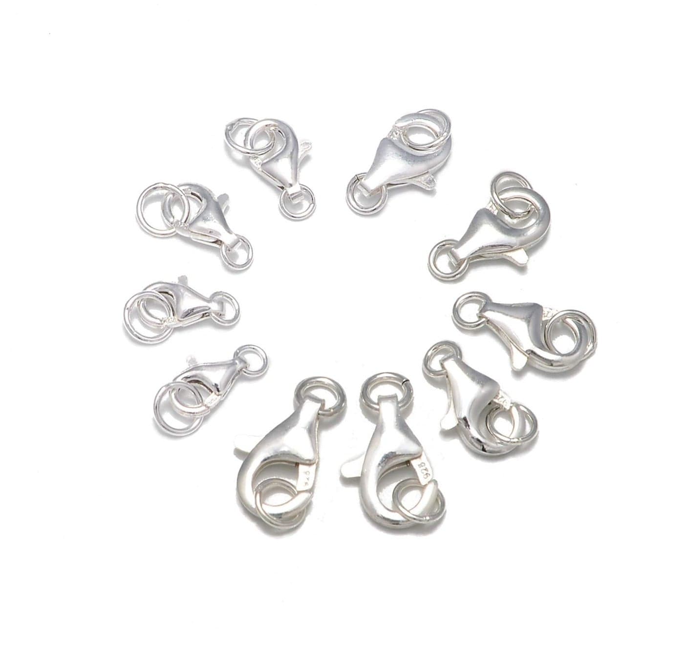 10 Sets fine 925 Sterling Silver Safety Lobster Claws Clasp with Closed Jump Rings 8mm29mm210mm211mm213mm2 Mixed Size Mix Lobster 10PCS