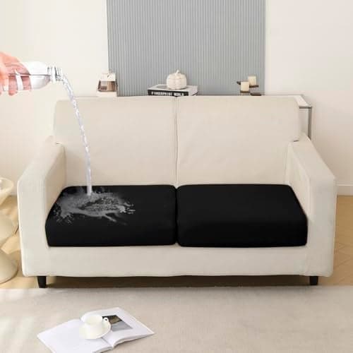 HOKIPO 100% Waterproof Stretchable Elastic 140gsm Sofa Cushion Seat Cover, 2-Piece Seat Cushion Cover, Black (AR-5352-BLK*2)