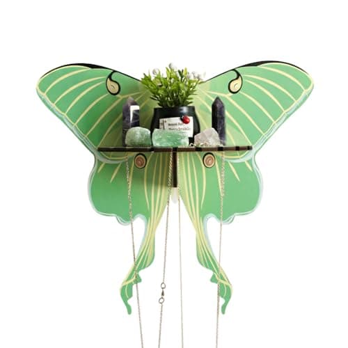 JruiZhp Butterfly Shelf, 1Pcs Green Butterfly Wooden Whimsigoth Decor Shelf Hanging Wall Shelf Floating Holder Shelves Storage Rack for Home Decoration