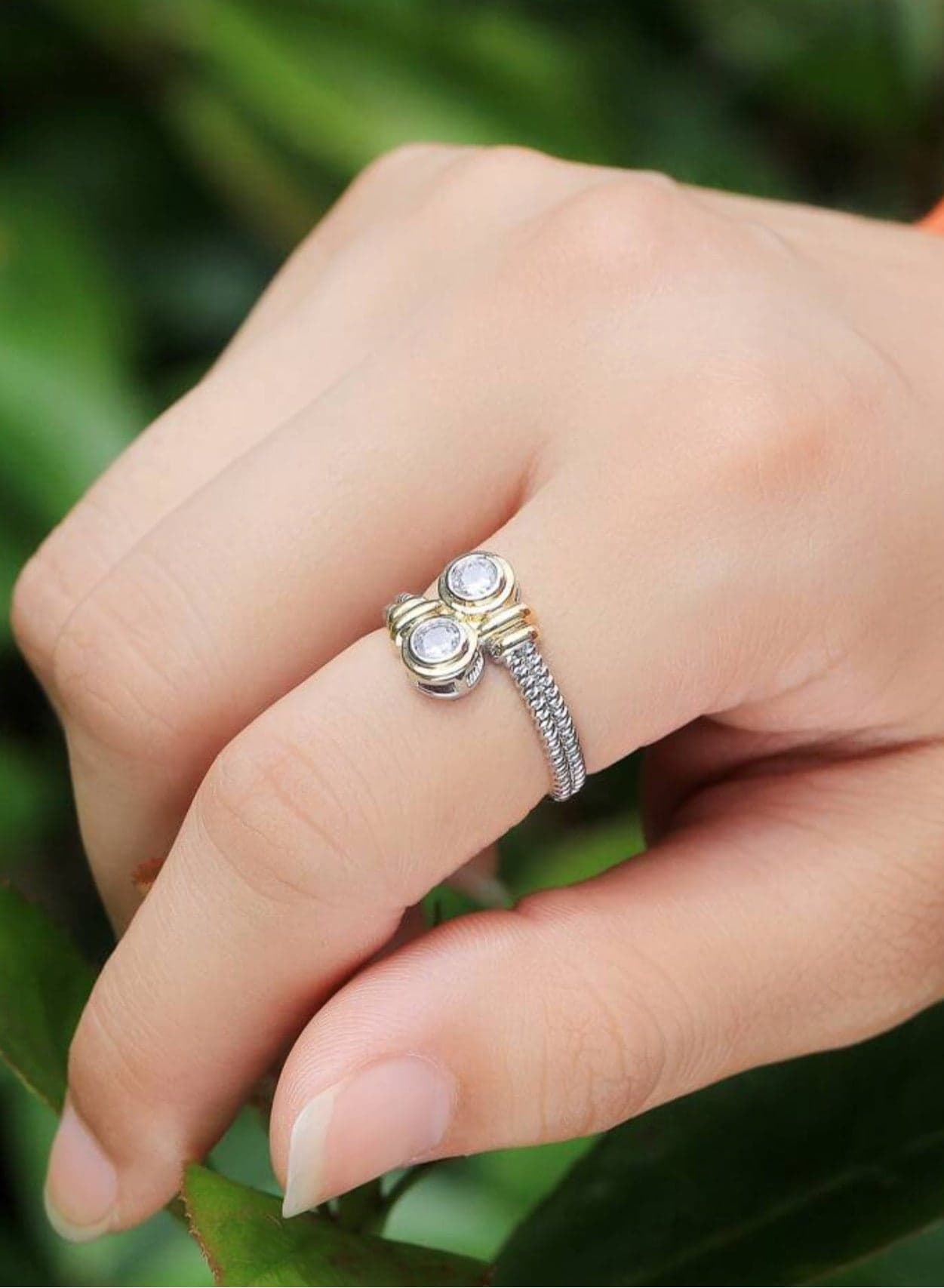 Elegant Silver Gold Plated Cubic Zirconia Ring For Women Size 7