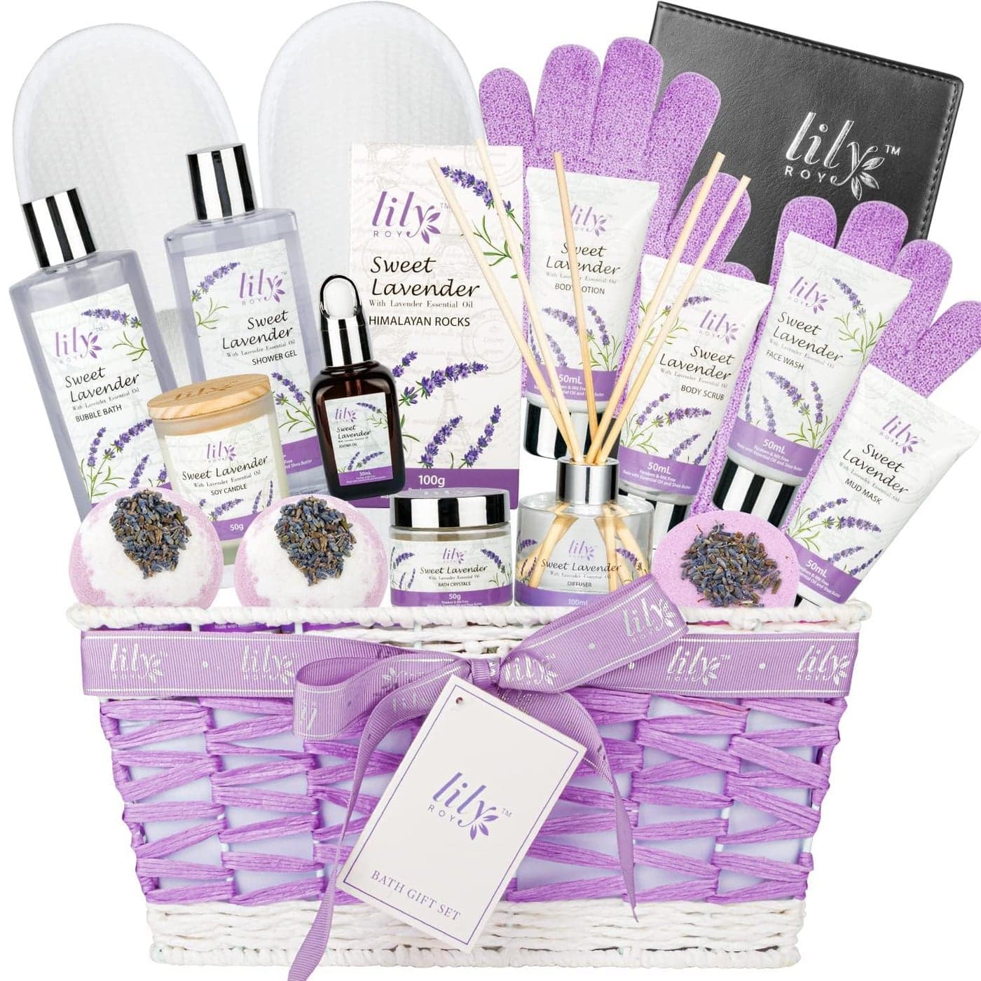 18 Pcs Lavender Valentines Day Gifts Bath and Body Gift Basket Set for Women Spa Kit Spa Gift Basket Set for Christmas Mom Birthday Gifts for Women Spa Set Bath Set Spa Gift Set for Women Mothers Day