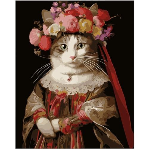 NiArt Paint by Numbers for Adults Beginners DIY Paint by Numbers on Canvas for Kids Oil Painting Kits for Gift Home Wall Decor 10 Brushes and Acrylic Paint 16x20 Inch Queen Cat Unframed