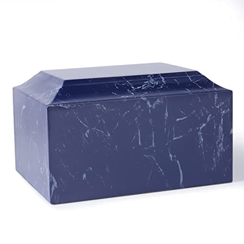 Blue Classic Cultured Marble Cremation Urn for Adult Ashes, Urn for Human Ashes, Adult Sized Memorial Urn for Ground Burial or Home Memorial