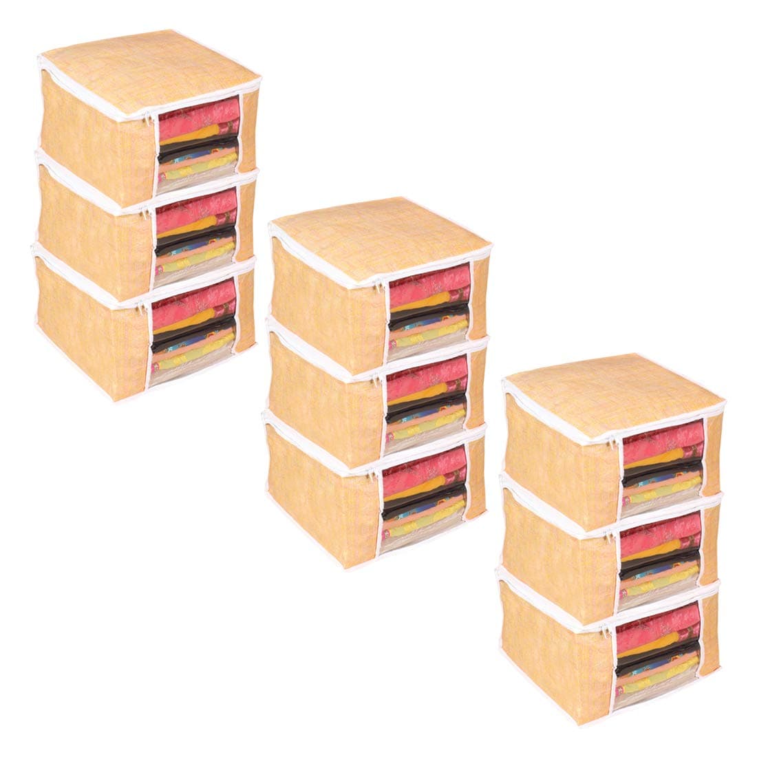 PrettyKrafts Saree Cover Set of 9 Jute FinishWardrobe OrganiserClothes Bag_Orange