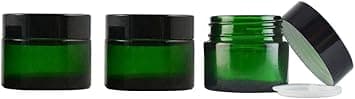 3PCS Upscale Empty Refillable Glass Cream Lotion Packing Bottle Jars Cosmetic Makeup Eye Cream Storage Holder Container with Black Cap and PP Liner DIY Beauty Tool Green 50g17oz