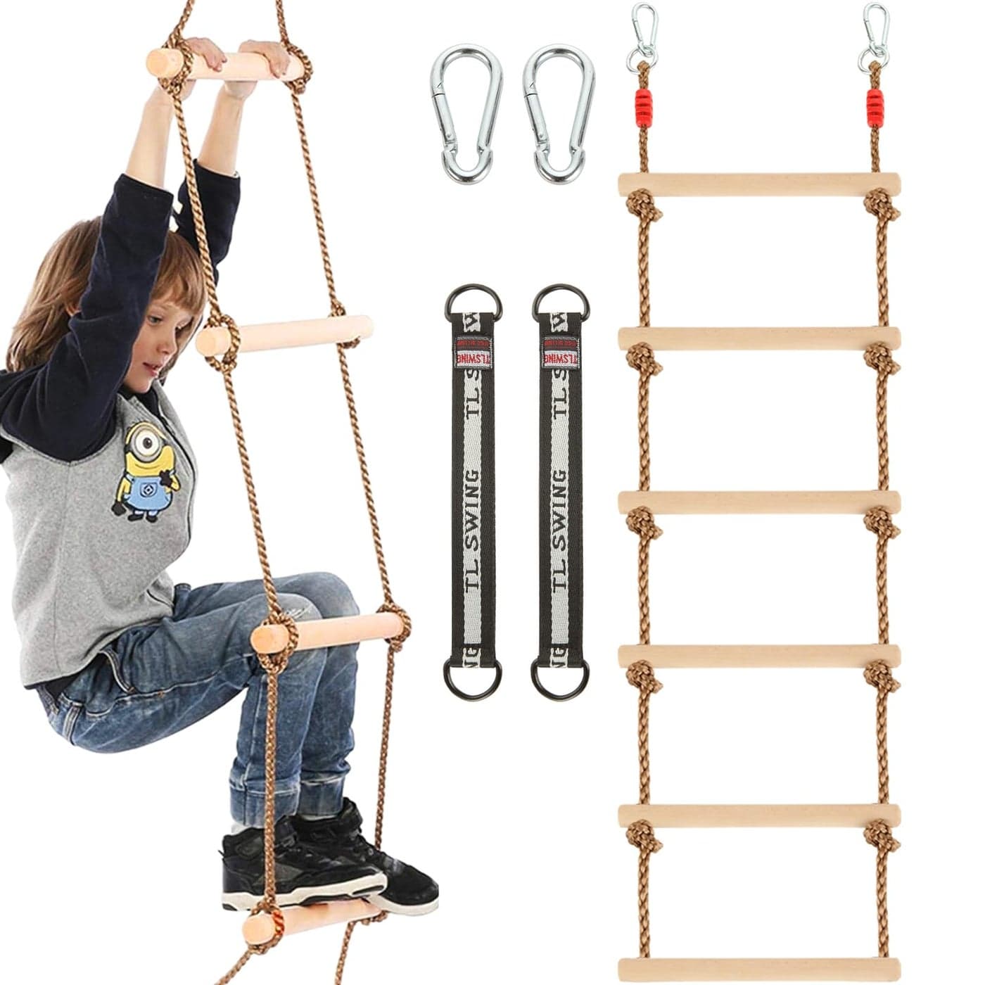 MUXHEL 1 Pcs 65 Ft Climbing Rope Ladder for Kids Wooden Rope Hanging Ladder Rope Ladder for Treehouse Outdoor and Indoor Swing Set Accessories