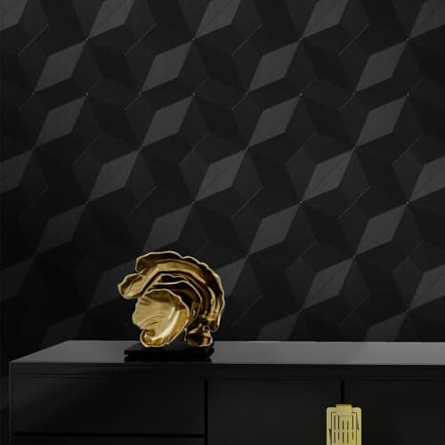 Adwann 3D Peel and Stick Wallpaper,Black Wallpaper,Vinyl Contact Paper 15.7'' X 118'' & Removable Wall Paper Modern Geometric Wallpaper Self Adhesive for Countertop Furniture Kitchen Wall