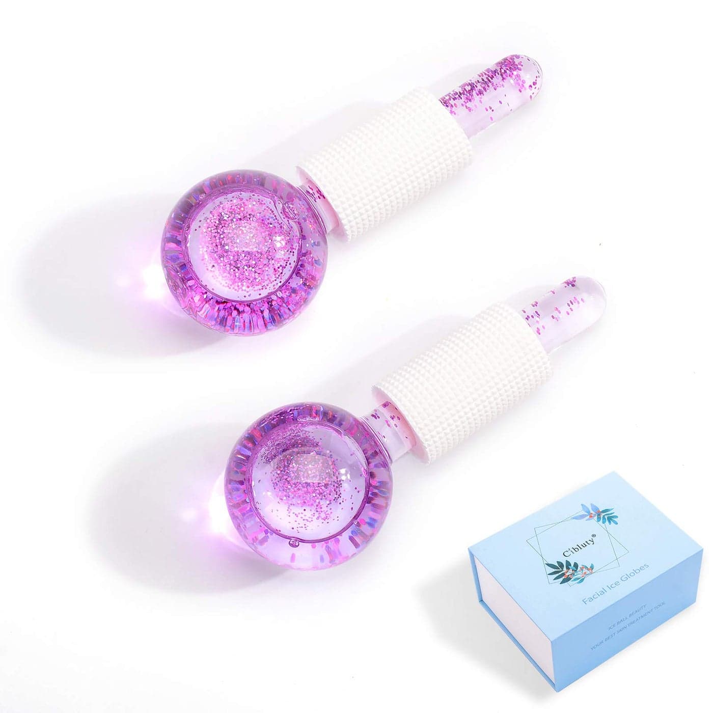 CIBLUTY ICE BEAUTY BALLS for FACIAL 2PCS Purple Facial Roller for Cold Facial Massage Face Roller Balls with AntiFreeze Liquid to Reduce Puffiness Pores Wrinkles