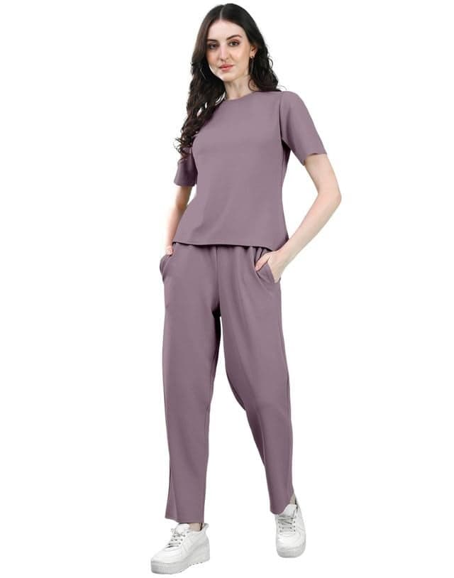 SIRIL Co ord Set for Women Stylish, Top and Trouser Pant Set (707CTK11665-XL_Mauve)