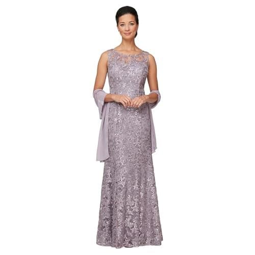 Alex Evenings Women's Long Sleeveless Mother of The Bride Dress with Shawl (Petite and Regular Sizes), Wisteria Petite, 16P